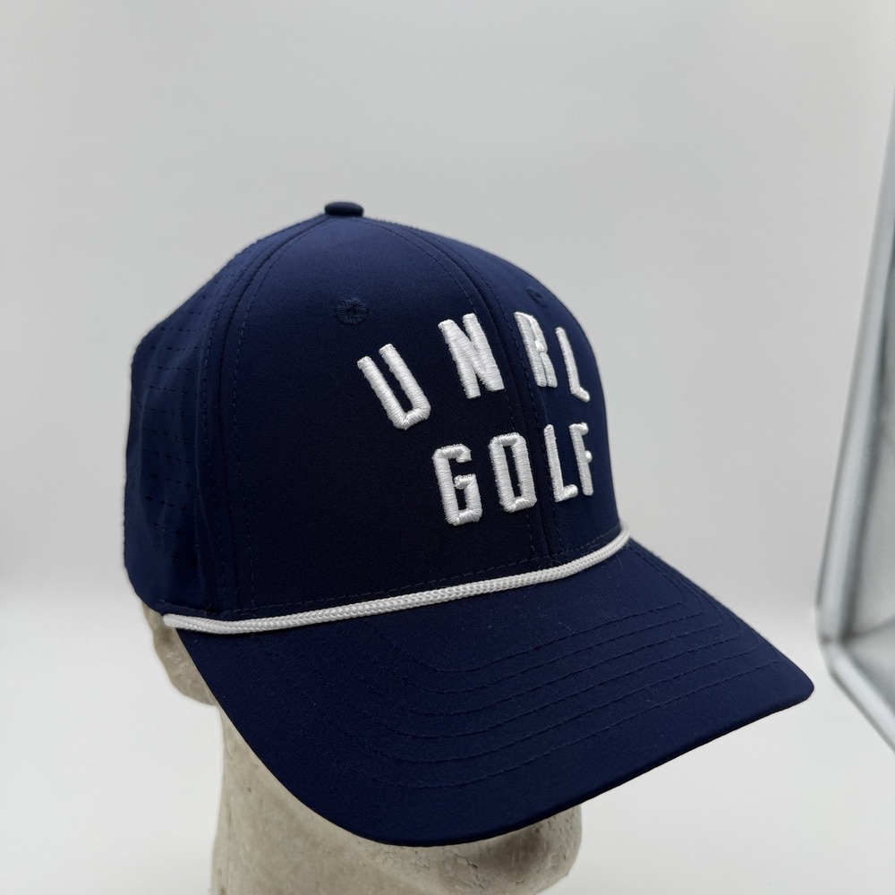 UNRL Golf Mid Pro Navy Blue Rope Snapback Hat Mens Laser Cut Perforated